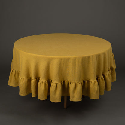 Mustard round tablecloth with ruffles
