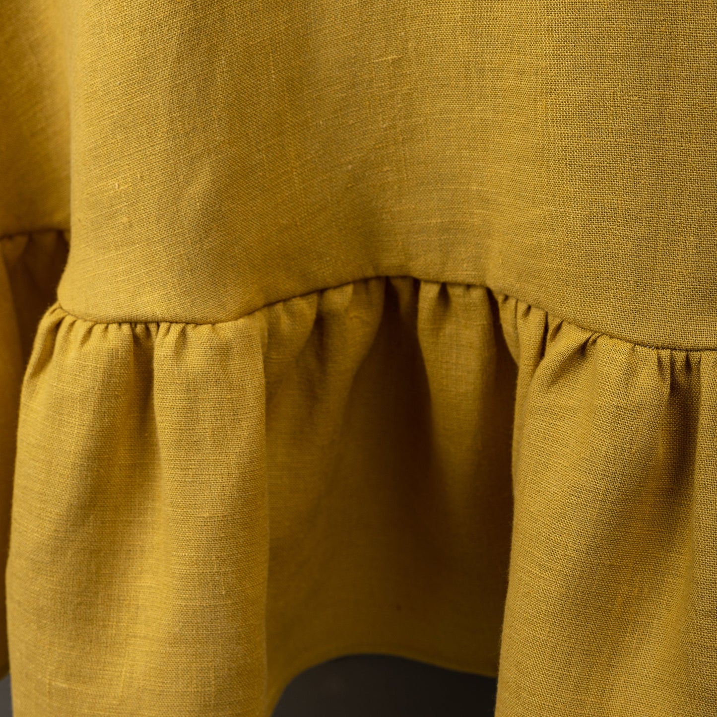 Mustard round tablecloth with ruffles