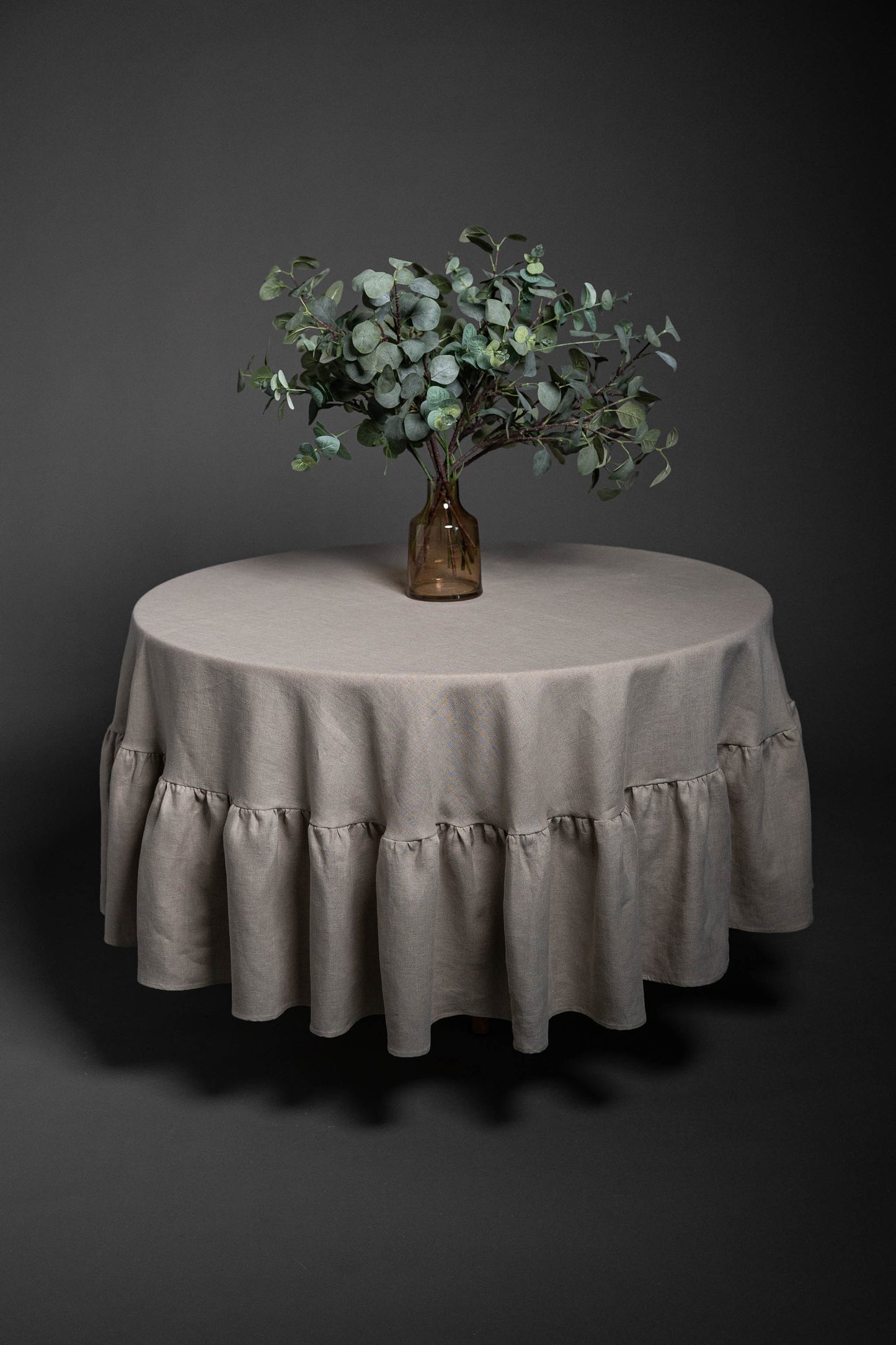 Round linen tablecloth with ruffles, Circle tablecloth, Natural linen tablecloth