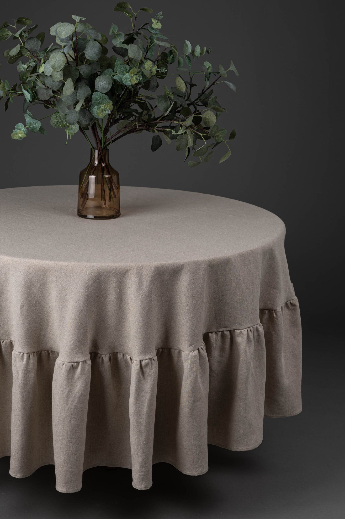 Round linen tablecloth with ruffles, Circle tablecloth, Natural linen tablecloth