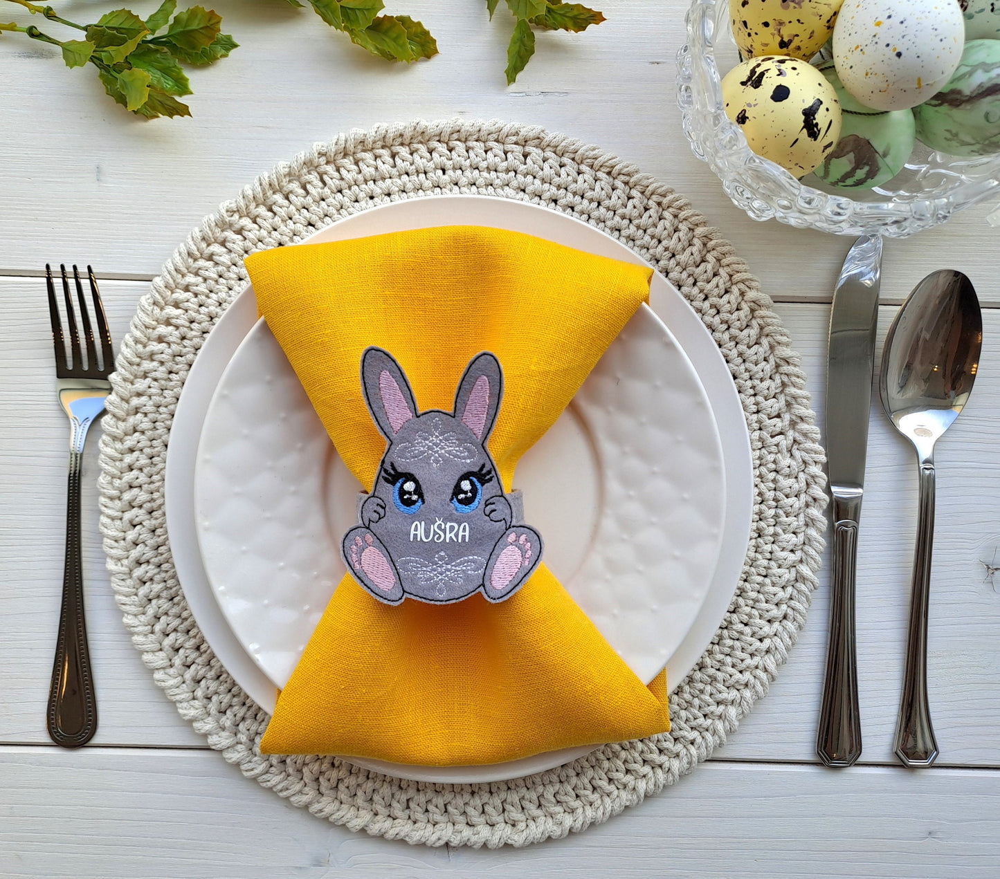 Personalized Easter bunny napkin ring, Custom Easter table decorations