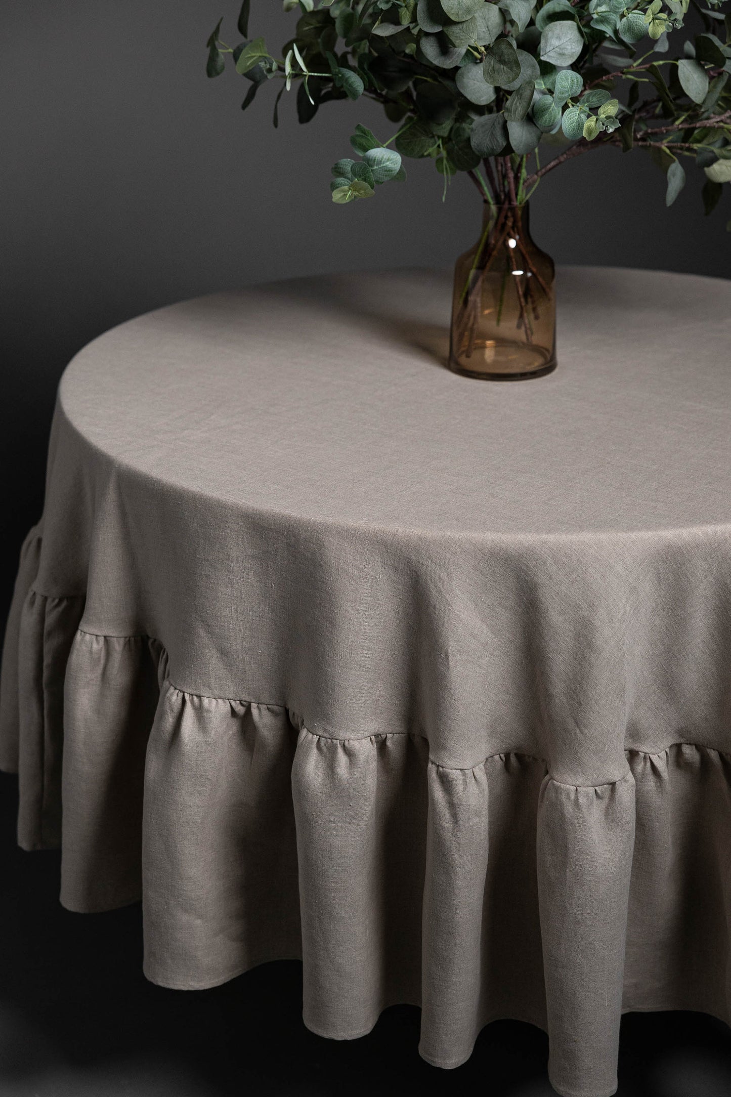 Round linen tablecloth with ruffles, Circle tablecloth, Natural linen tablecloth