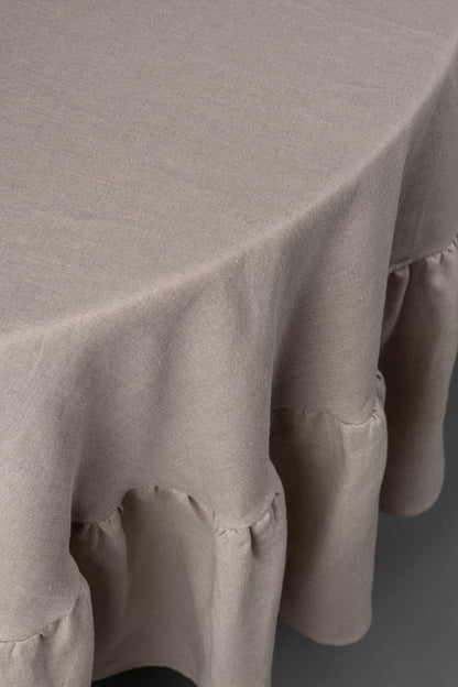 Round linen tablecloth with ruffles, Circle tablecloth, Natural linen tablecloth