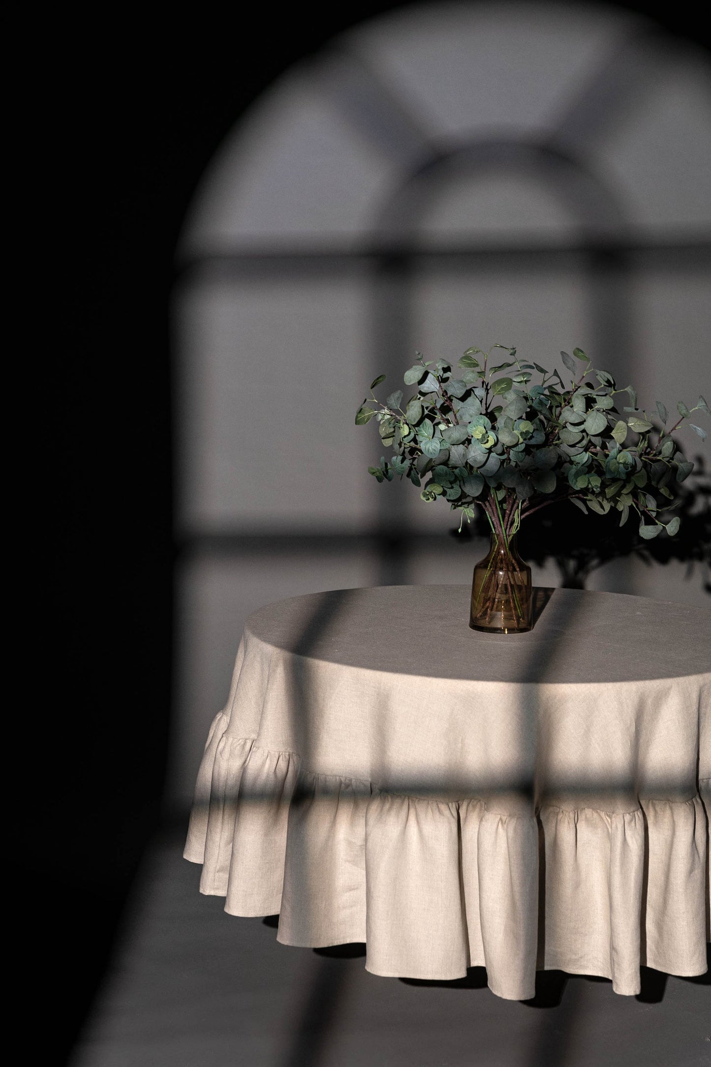 Round linen tablecloth with ruffles, Circle tablecloth, Natural linen tablecloth