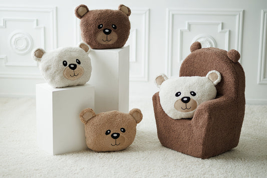 Teddy bear shaped cushion for kids, Woodland nursery decor