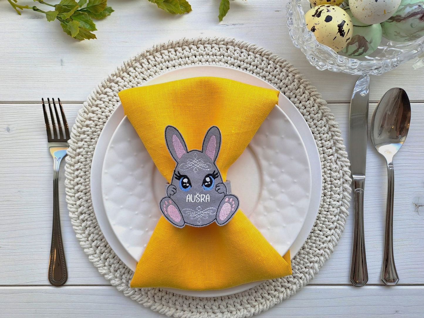 Personalized Easter bunny napkin ring, Custom Easter table decorations